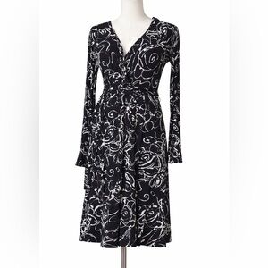 Max Mara Studio Wrap Dress Black White Abstract Print Made in Italy